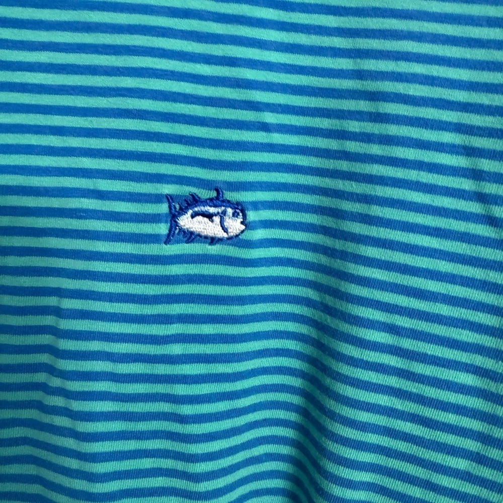 Southern Tide SkipJack Golf Polo Blue Green Stripe Short Sleeve Mens Shirt L - Picture 3 of 4